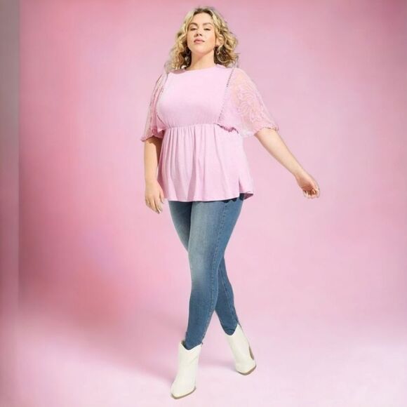TORRID NEW PLUS SIZE Knit Crew Neck Lace Dolman Sleeves Babydoll Top 4X - Picture 1 of 16
